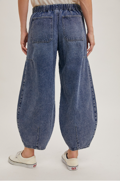 Denim Mid-waist Drawstrings Barrel Jeans CQ-AG3285