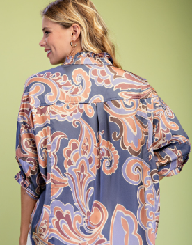 Printed Button Down Blouse TE2231