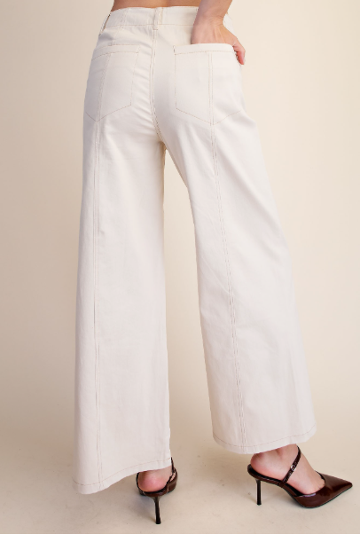 High Rise Stitch Seamed Stretch Wide Leg Pants P8287