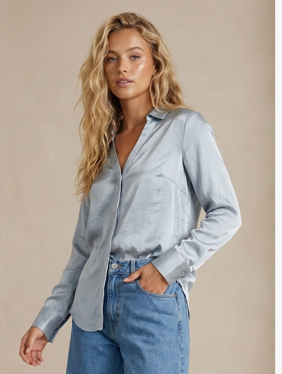 Refined Hidden-Placket Blouse WB5085