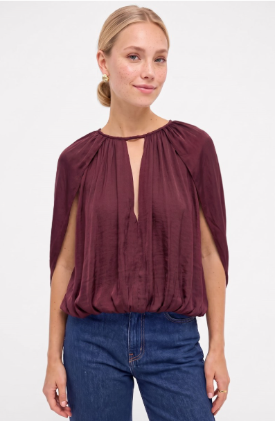 Silky Draped Cape Sleeve Blouse WB8099
