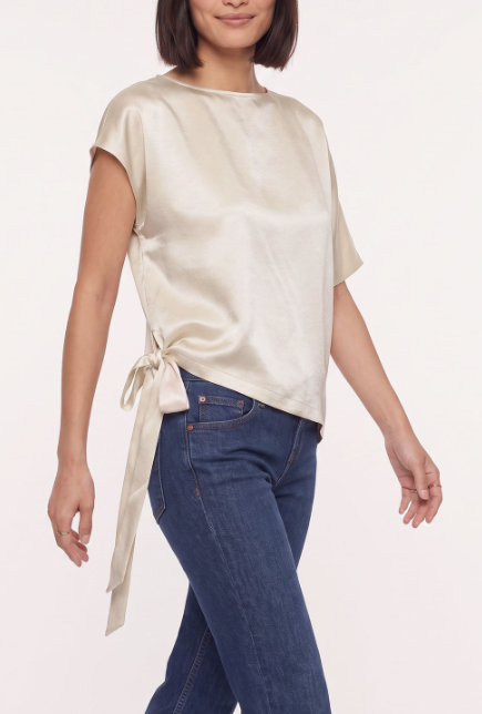 Asymmetrical Side Tie Satin Blouse VB9346