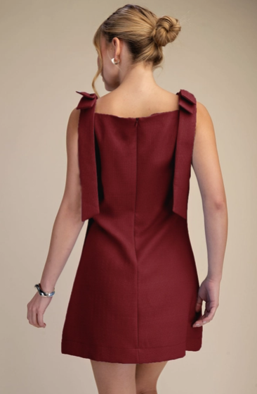 Bow Sleeveless Textured Mini Dress D9265