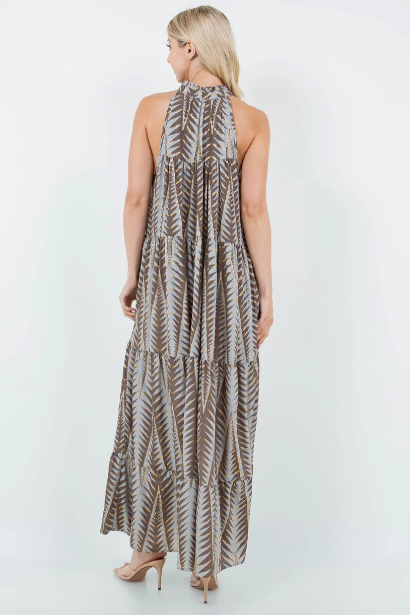 Ruffle Neck Sleeveless Tiered Maxi Dress KR-1107