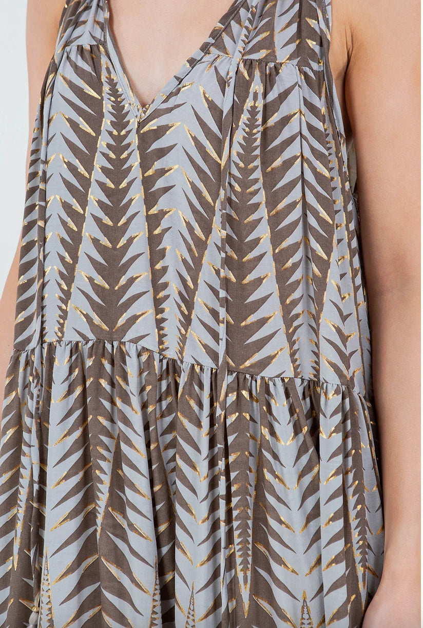 Ruffle Neck Sleeveless Tiered Maxi Dress KR-1107
