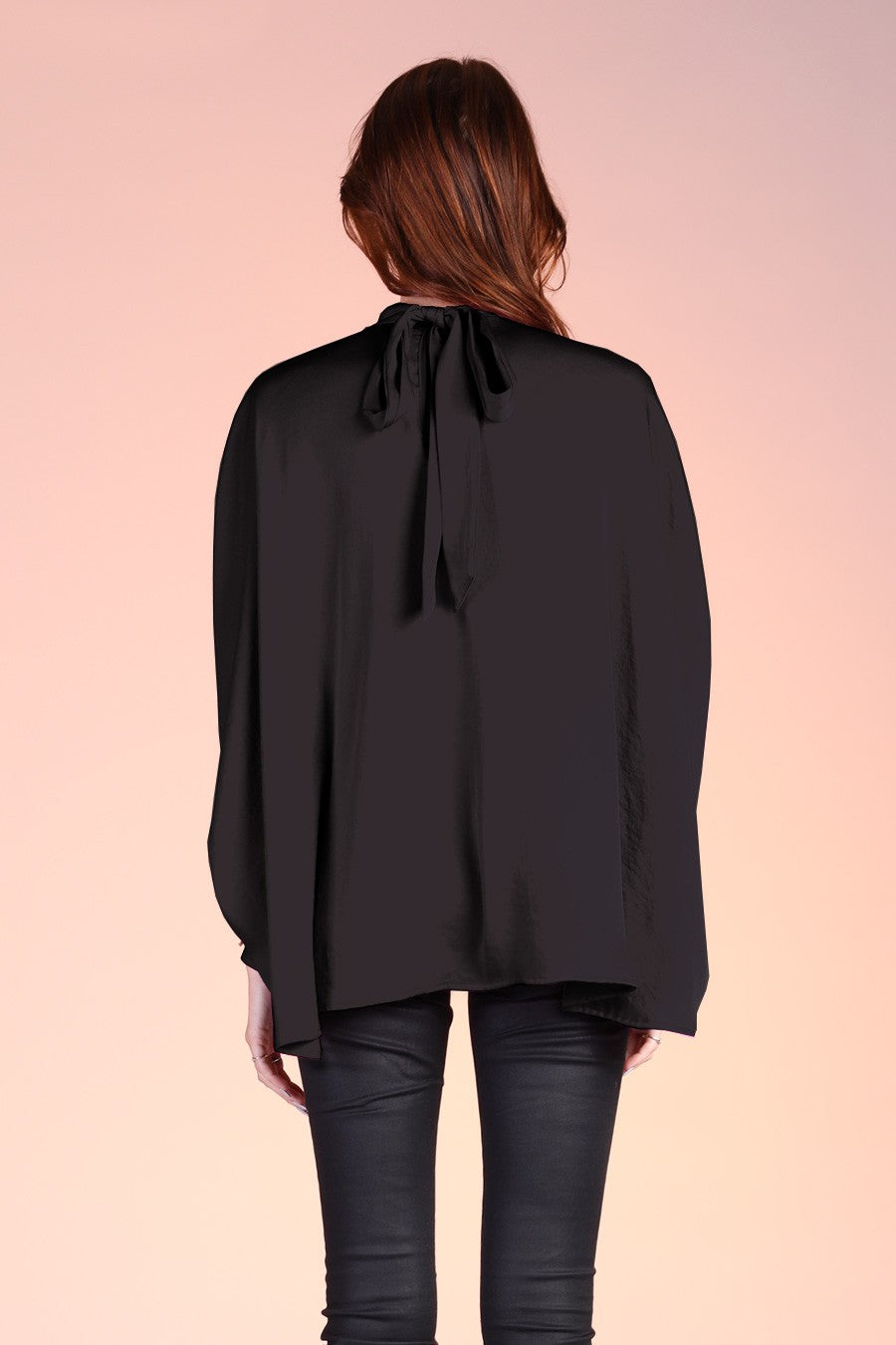 Washed Poly Silk Mock Neck Caftan Tunic Top T-8415