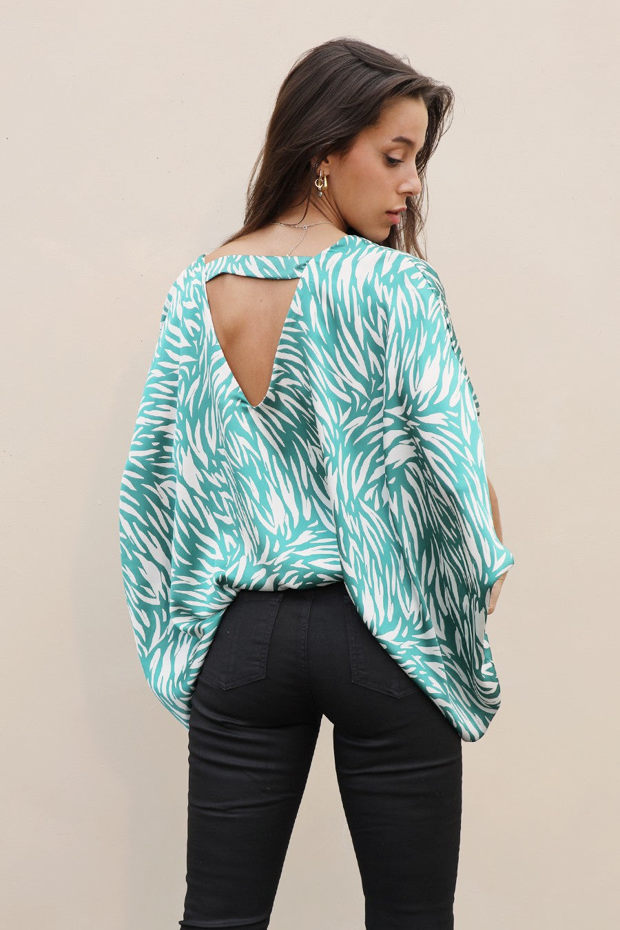 Flora Satin Caftan Top with Back Band T-8491