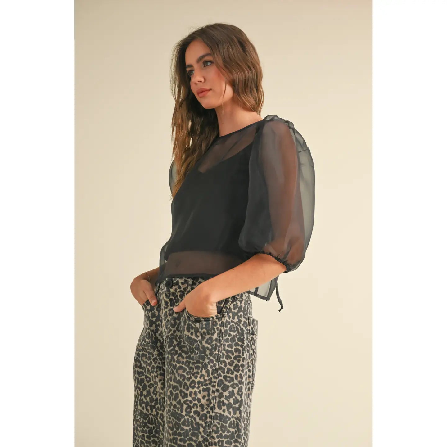 Sheer Fabric with Lining Blouse T3901
