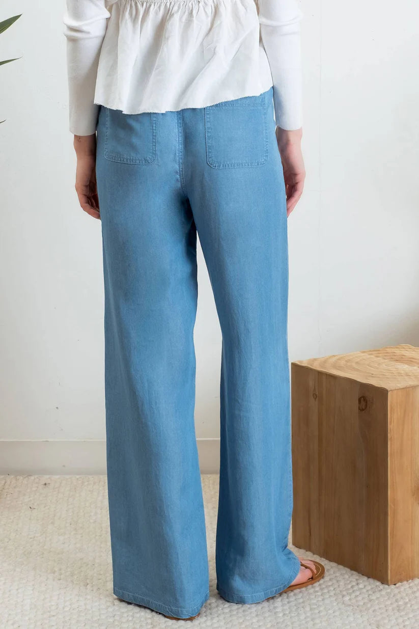 Chambray High Waist Drawstring Pants TB8712
