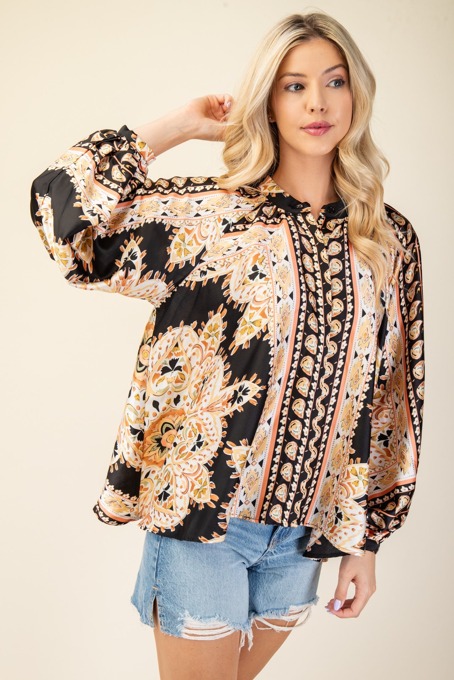 Mirrored Scarf Print Blouse TM1147