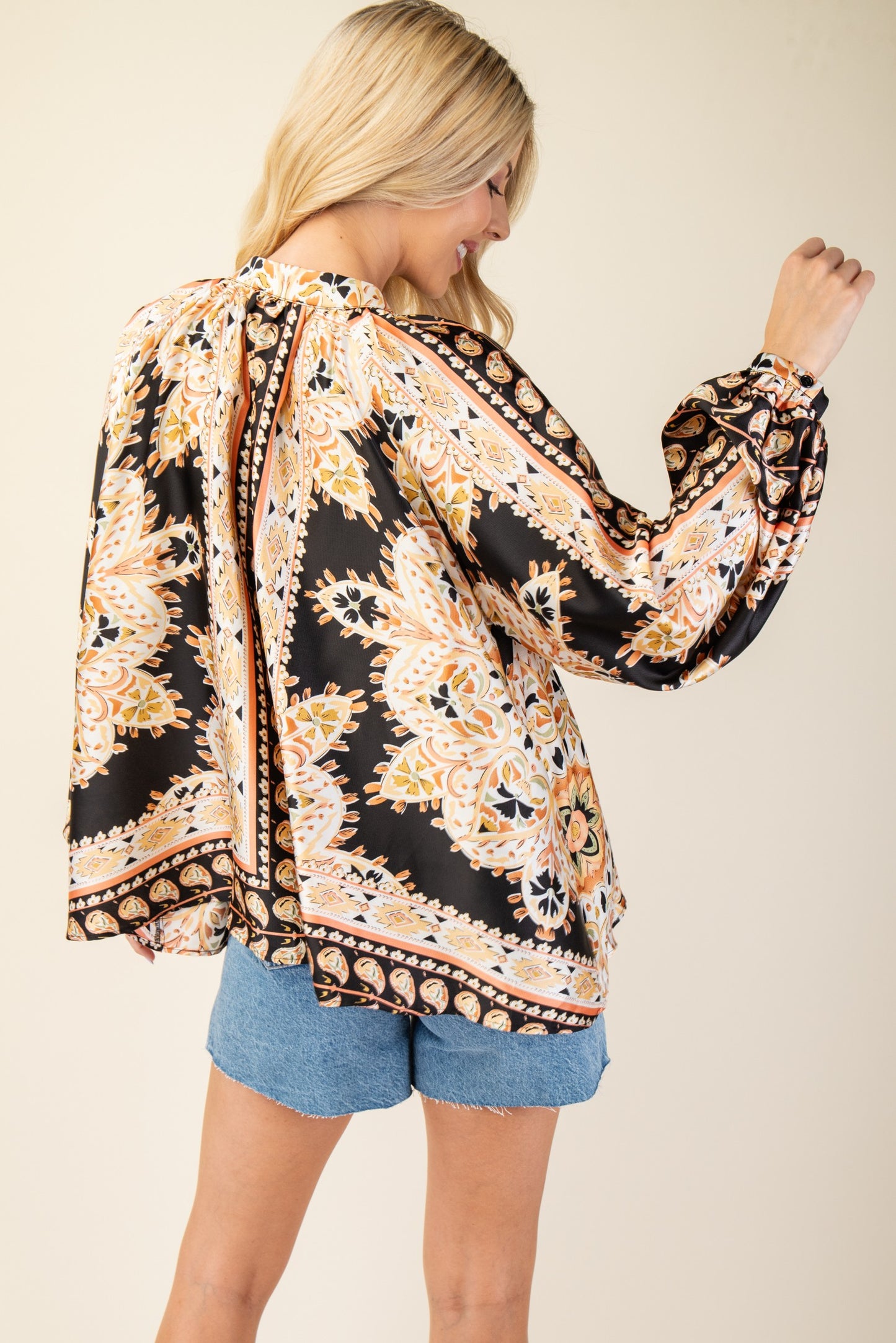 Mirrored Scarf Print Blouse TM1147