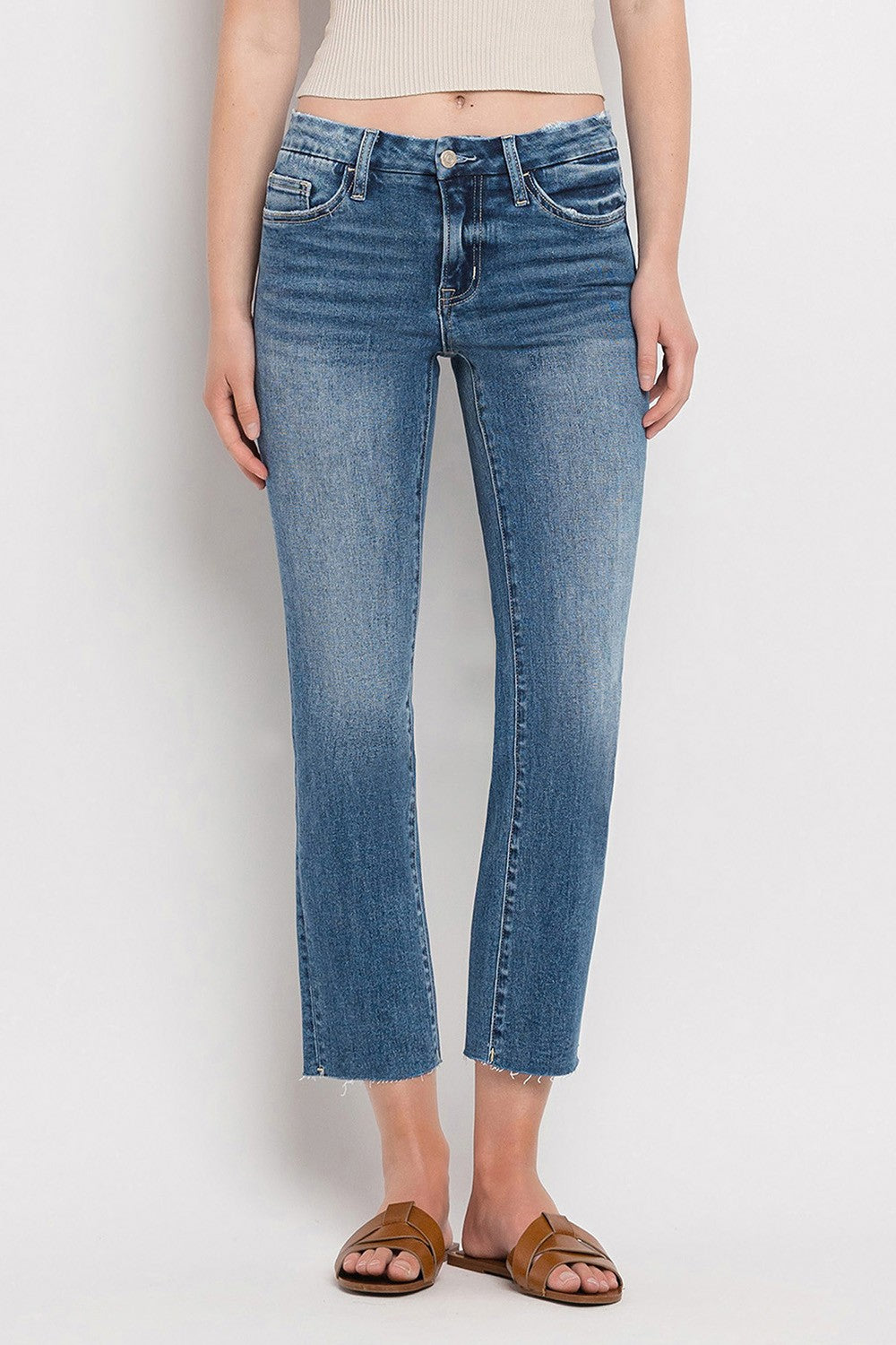Mid rise crop slim straight jeans V2213N