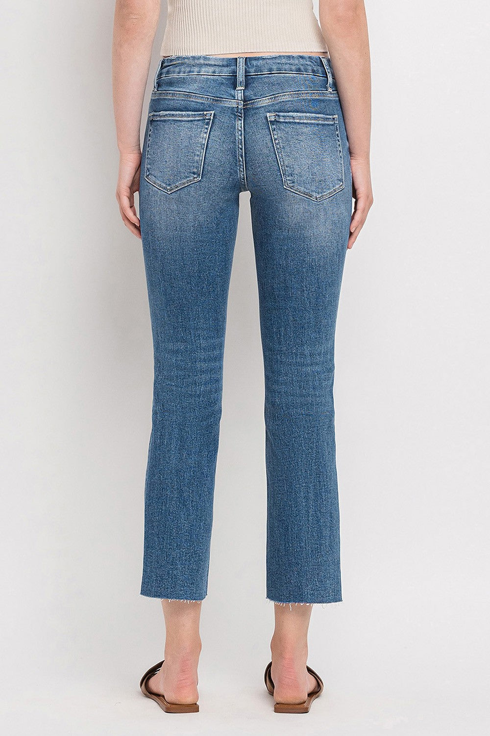 Mid rise crop slim straight jeans V2213N