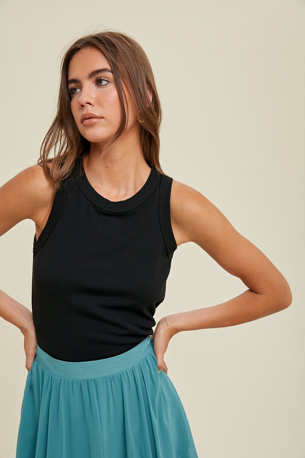 Crew Neck Ribbed Knit Tank Top WL18-1044
