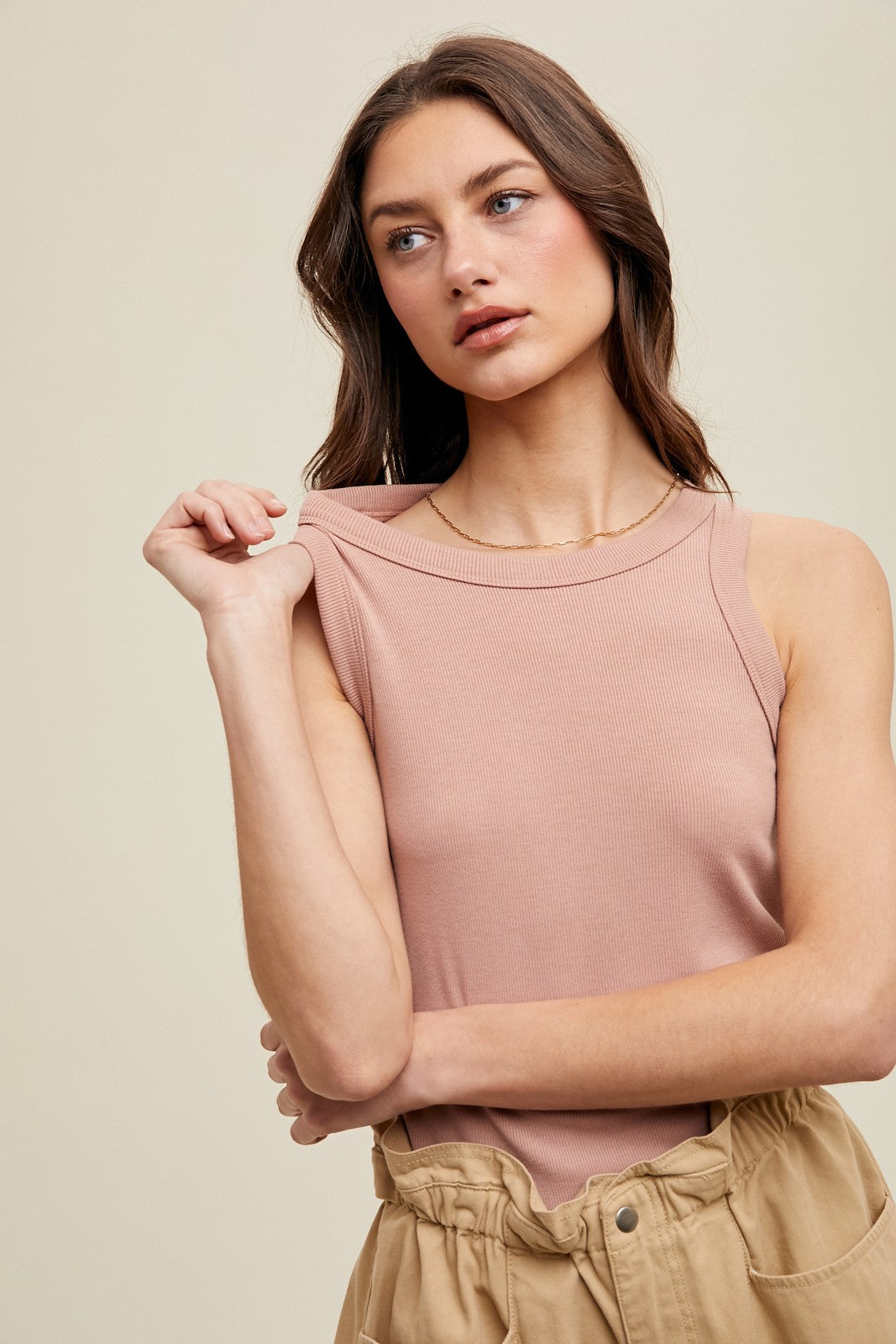 Crew Neck Ribbed Knit Tank Top WL18-1044