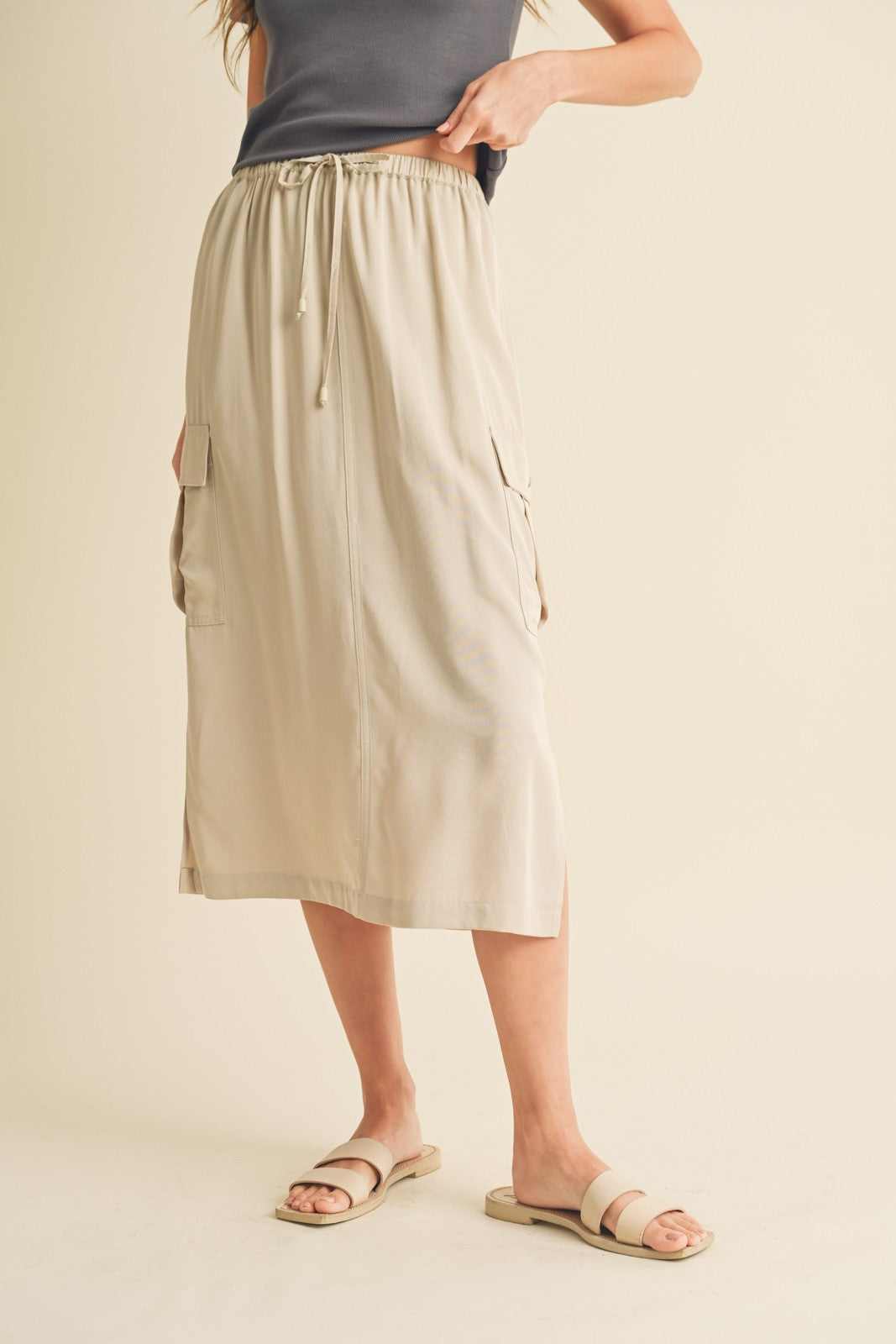 Cargo Midi Skirt With Side Slits WL23-8018