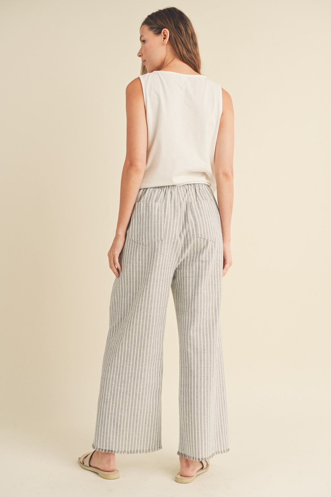 Striped Linen Pants With Raw Edge Detail WL23-8160