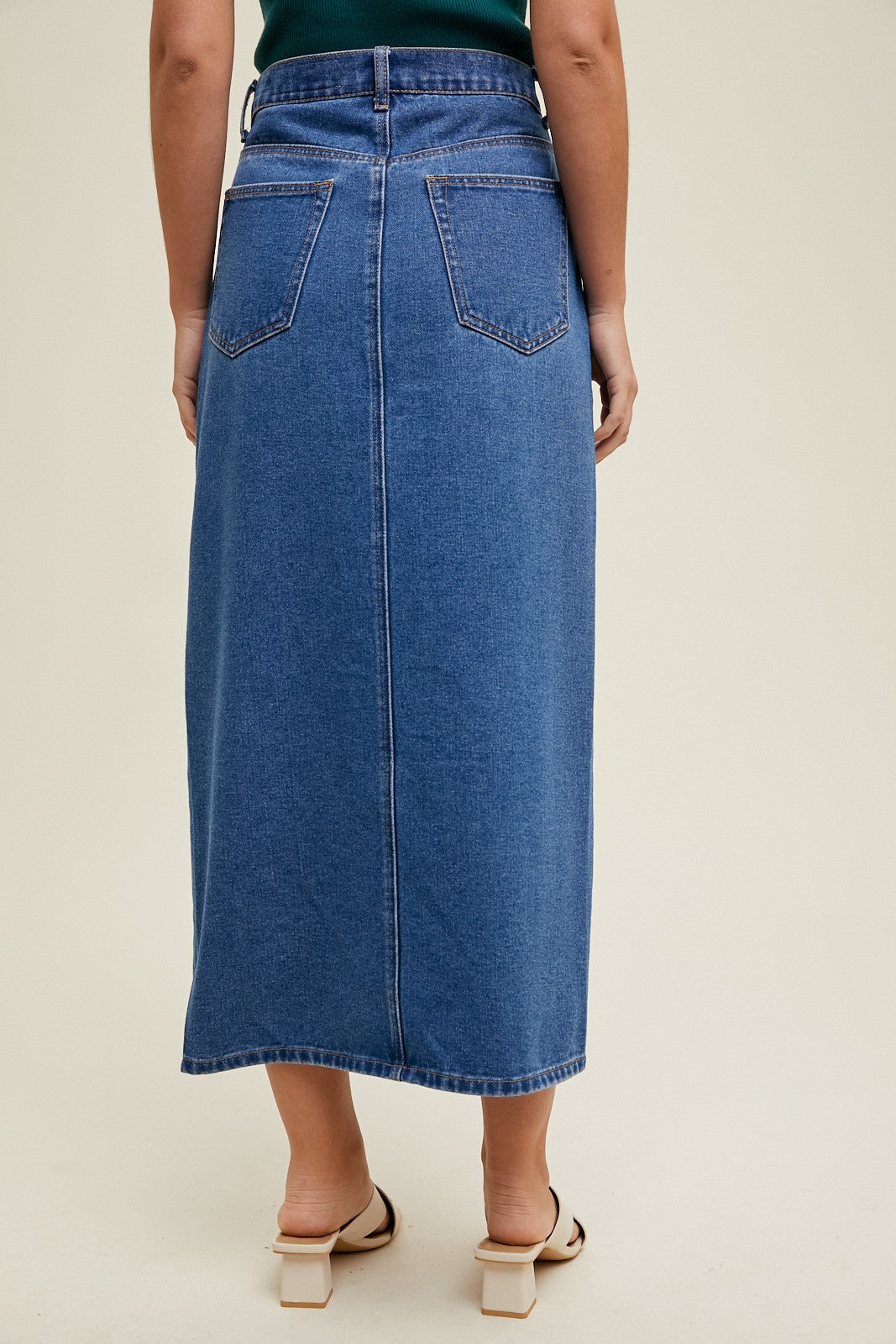 Denim Midi Skirt With Front Slit WL24-8910