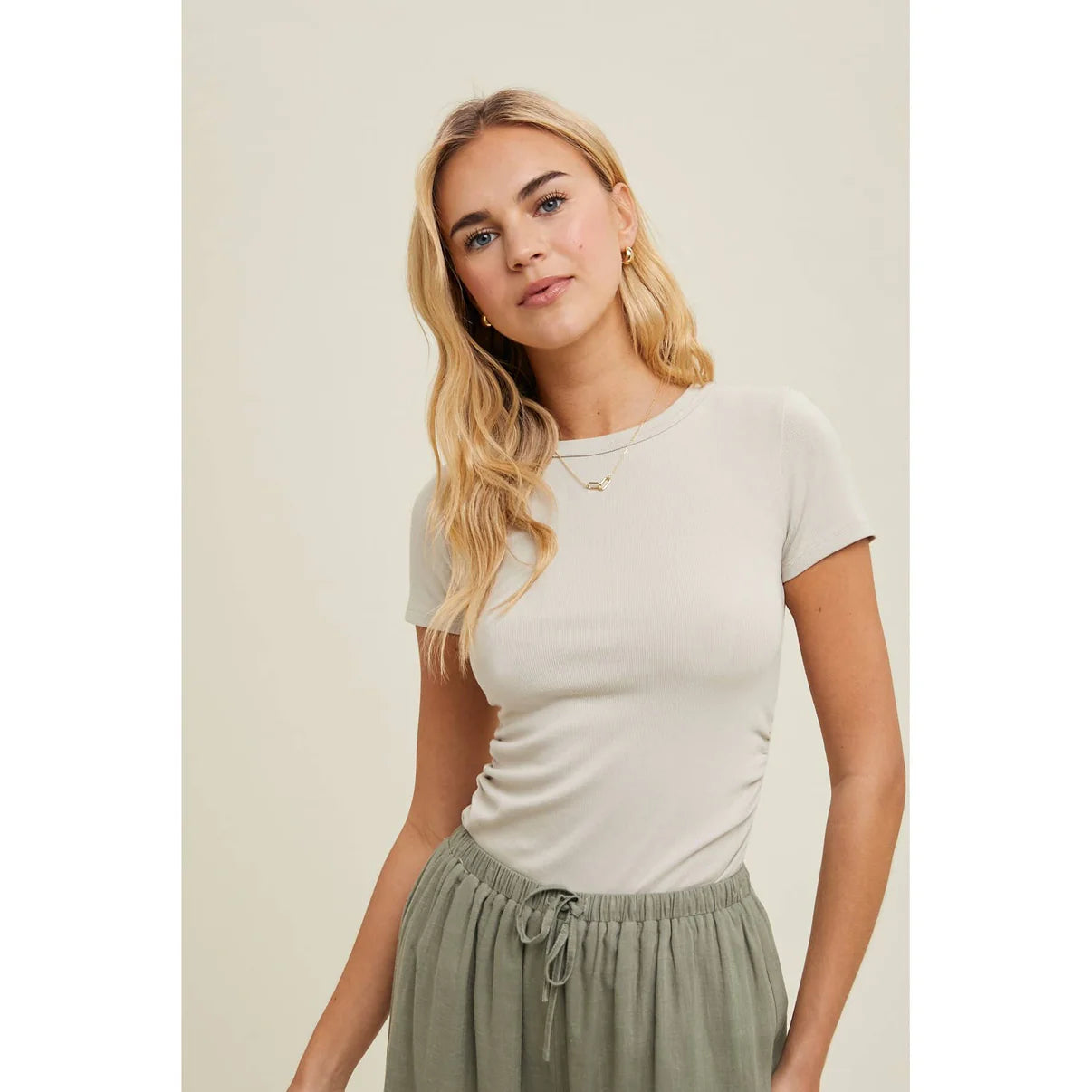 Side Ruched Ribbed Knit Top WL24-9449