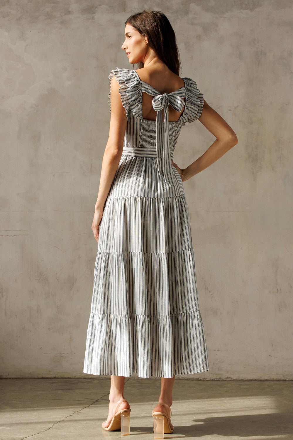 Striped Tiered Midi Dress JD7556