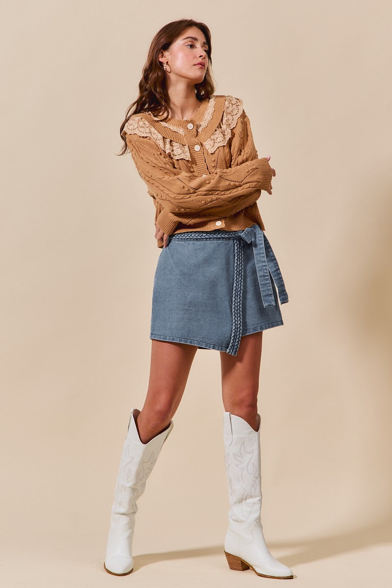 Wrap Braided Trimmed Denim Skort SB8541E-01