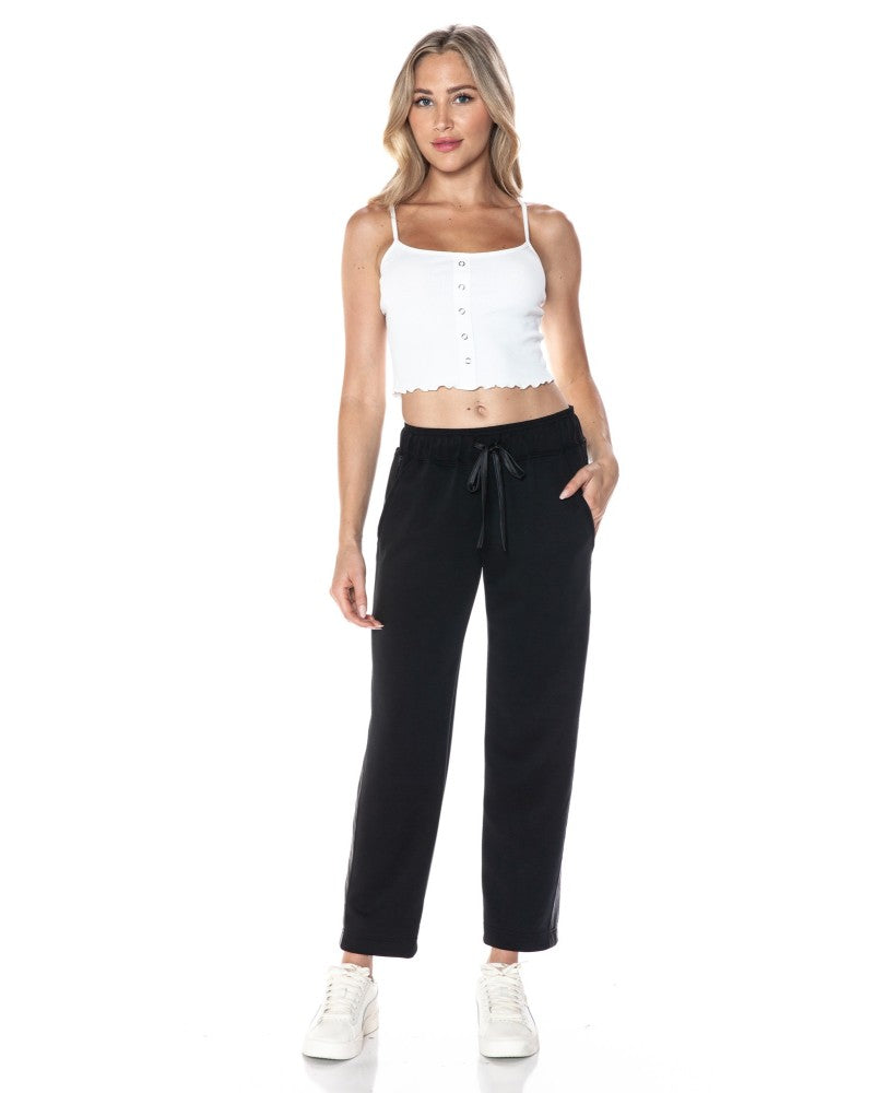 Straight Leg Pant W/ Pleather Detail In Scuba P633-K490