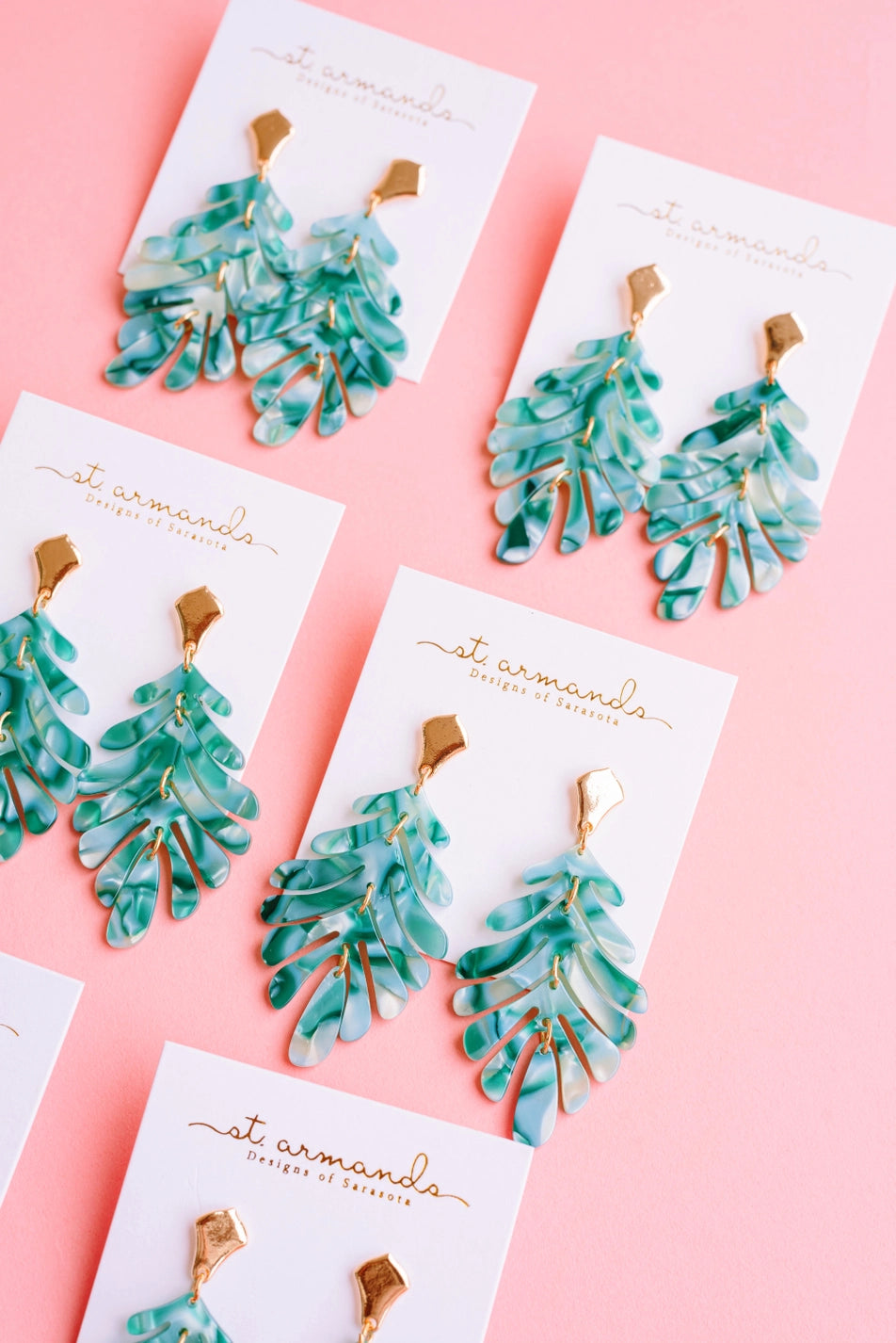 Green Petite Palm Drop Statement Earrings SAD048