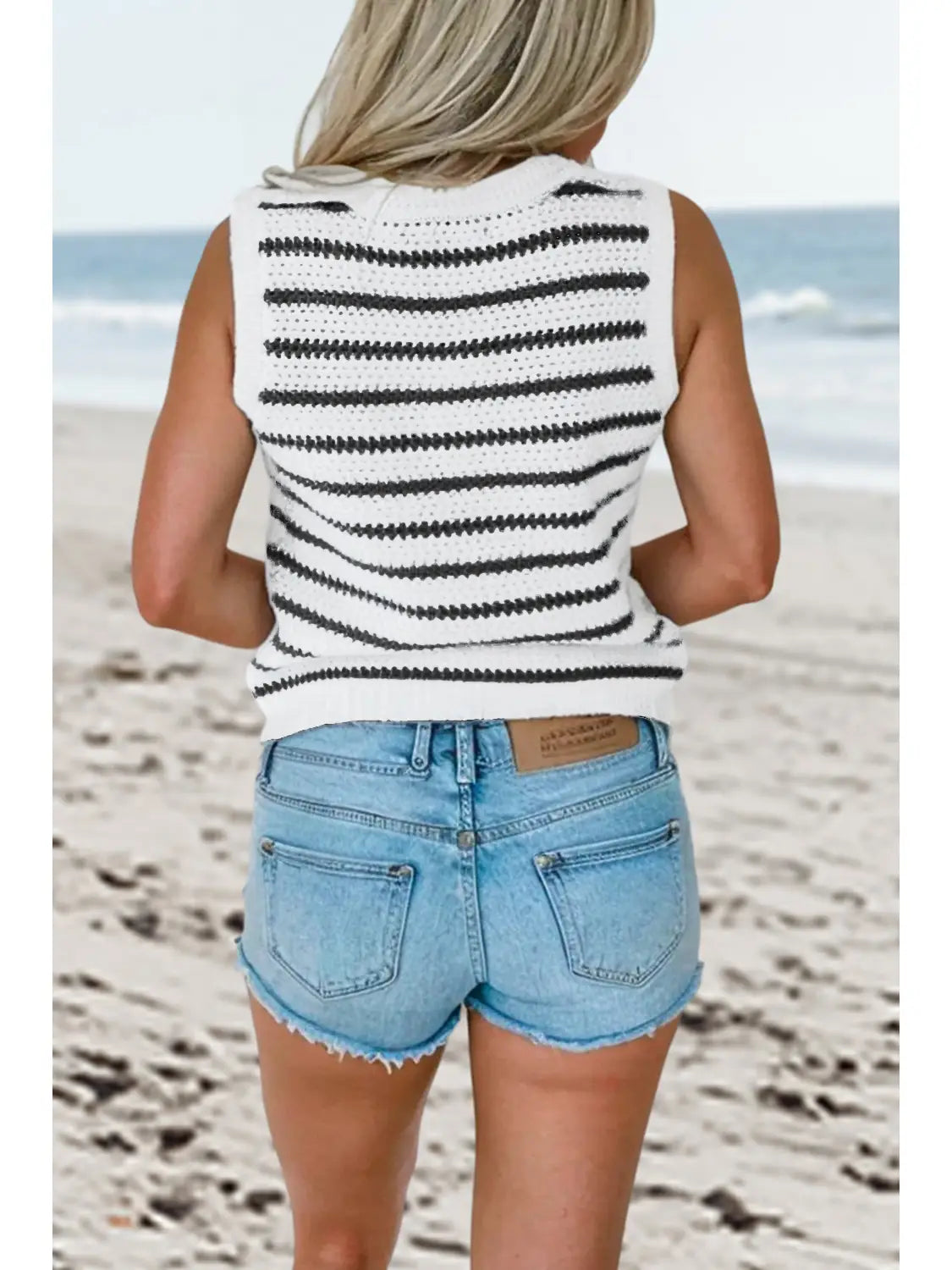 Stripe V Neck Gold Button Sweater Vest APLA274127-P219