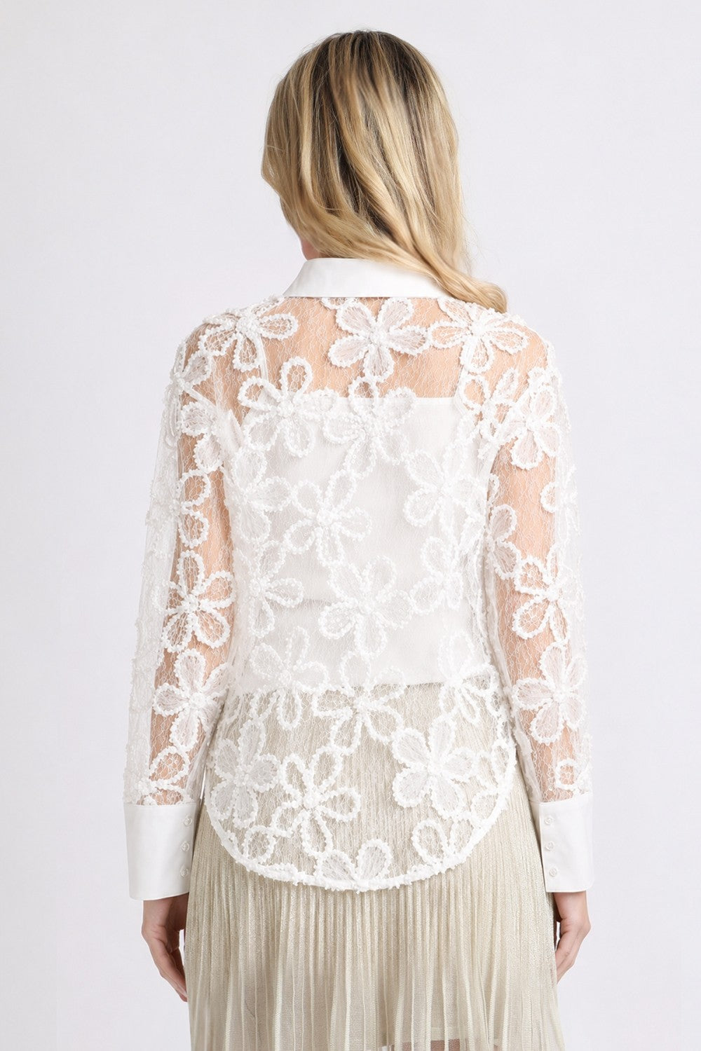 Sheer Floral Appliqué Blouse PC2517
