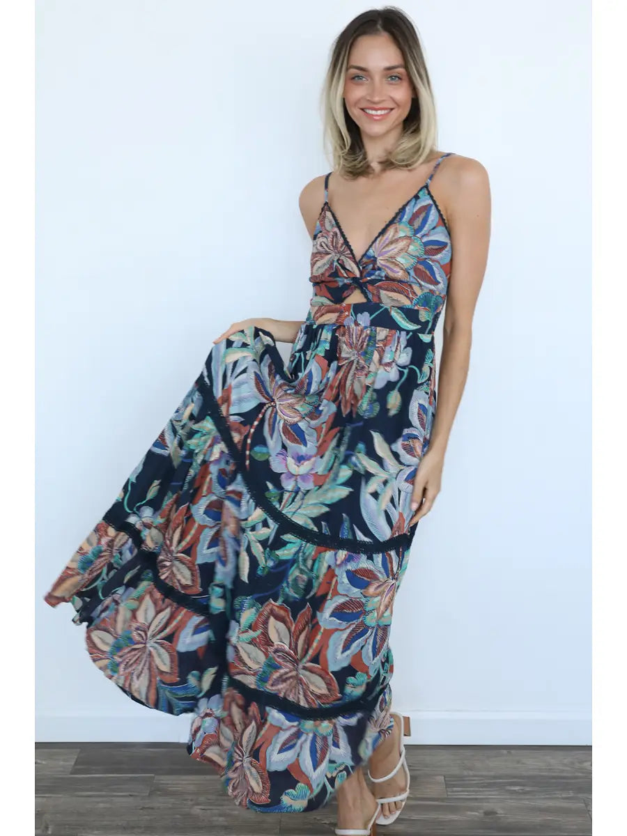 V Neck Twist Front Cut Out Maxi Dress F4F48-FQ60