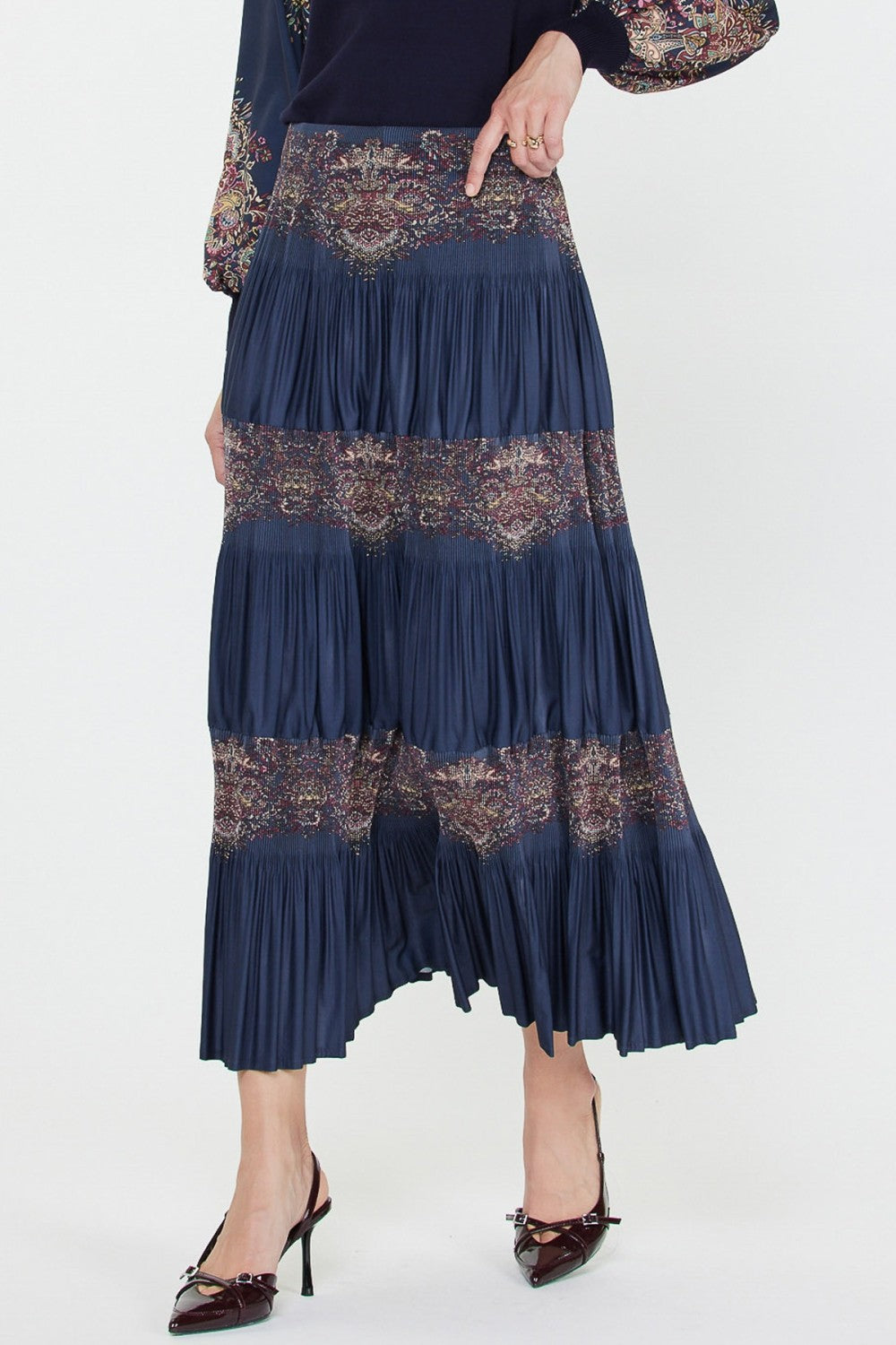 Paisley Print Pleated Midi Skirt 2450122-1