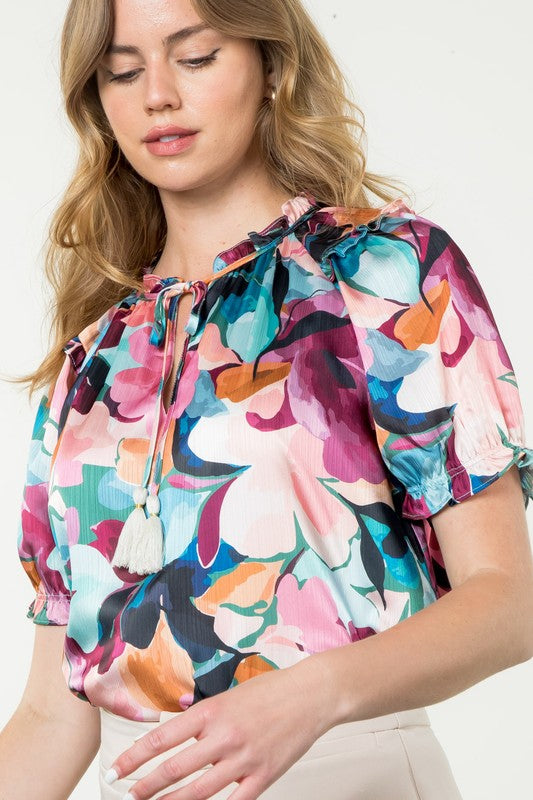 Floral Tassel Tie Top FTM2854