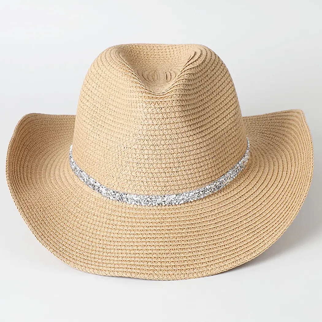 Rhinestone Band Straw Panama Cowboy Hat 2-GWCB2262