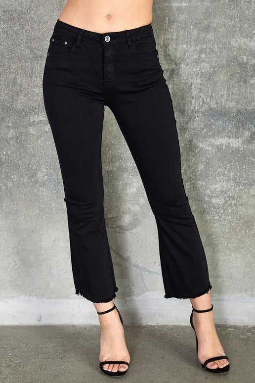 Solid Light Flare Bottom Fringe Edge Denim Pants 70131
