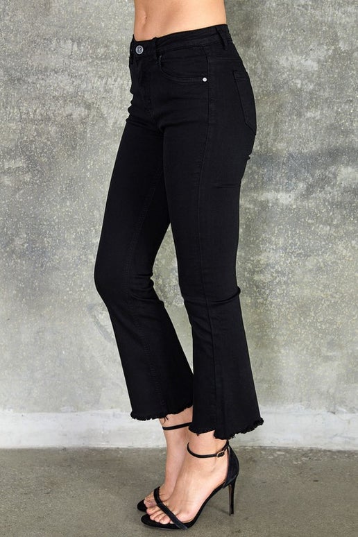 Solid Light Flare Bottom Fringe Edge Denim Pants 70131