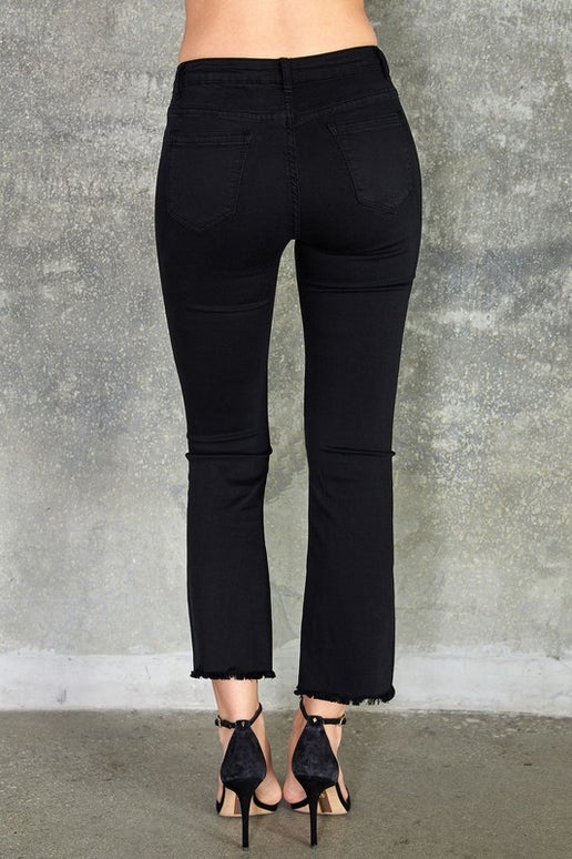 Solid Light Flare Bottom Fringe Edge Denim Pants 70131