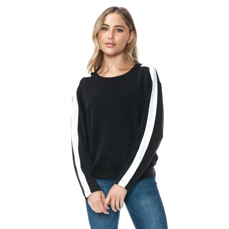 Crew Neck W/ Pleather Sleeve In Scuba T1710-K490P