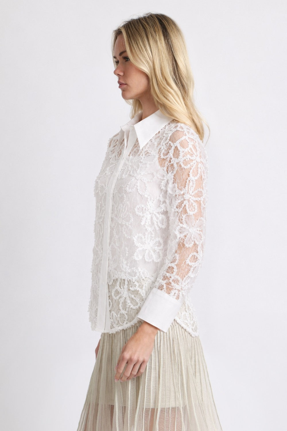 Sheer Floral Appliqué Blouse  PC2517
