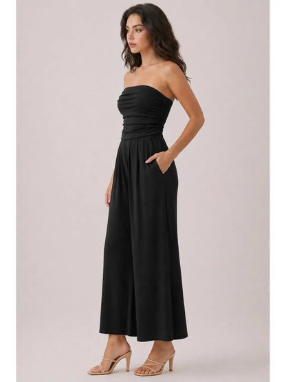 Tube Top With Shirring Palazzo Romper JR16435F