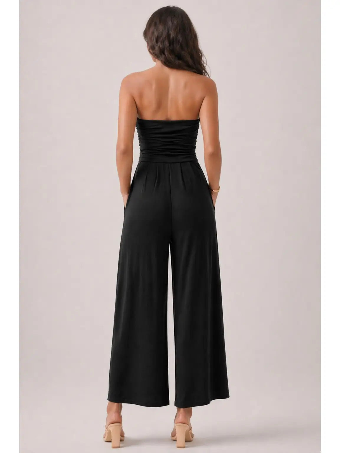 Tube Top With Shirring Palazzo Romper JR16435F