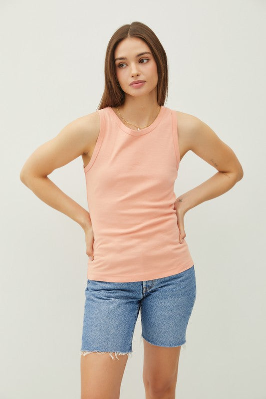 Basic Solid Cotton Crew Neck Tank 19310
