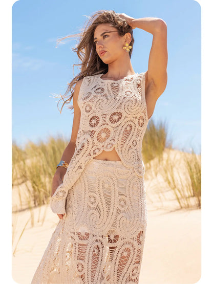 Asymmetric Crochet Top and Skirt Set SET-4641-H