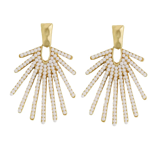 White Sunburst Statement Drop Earrings SAD218