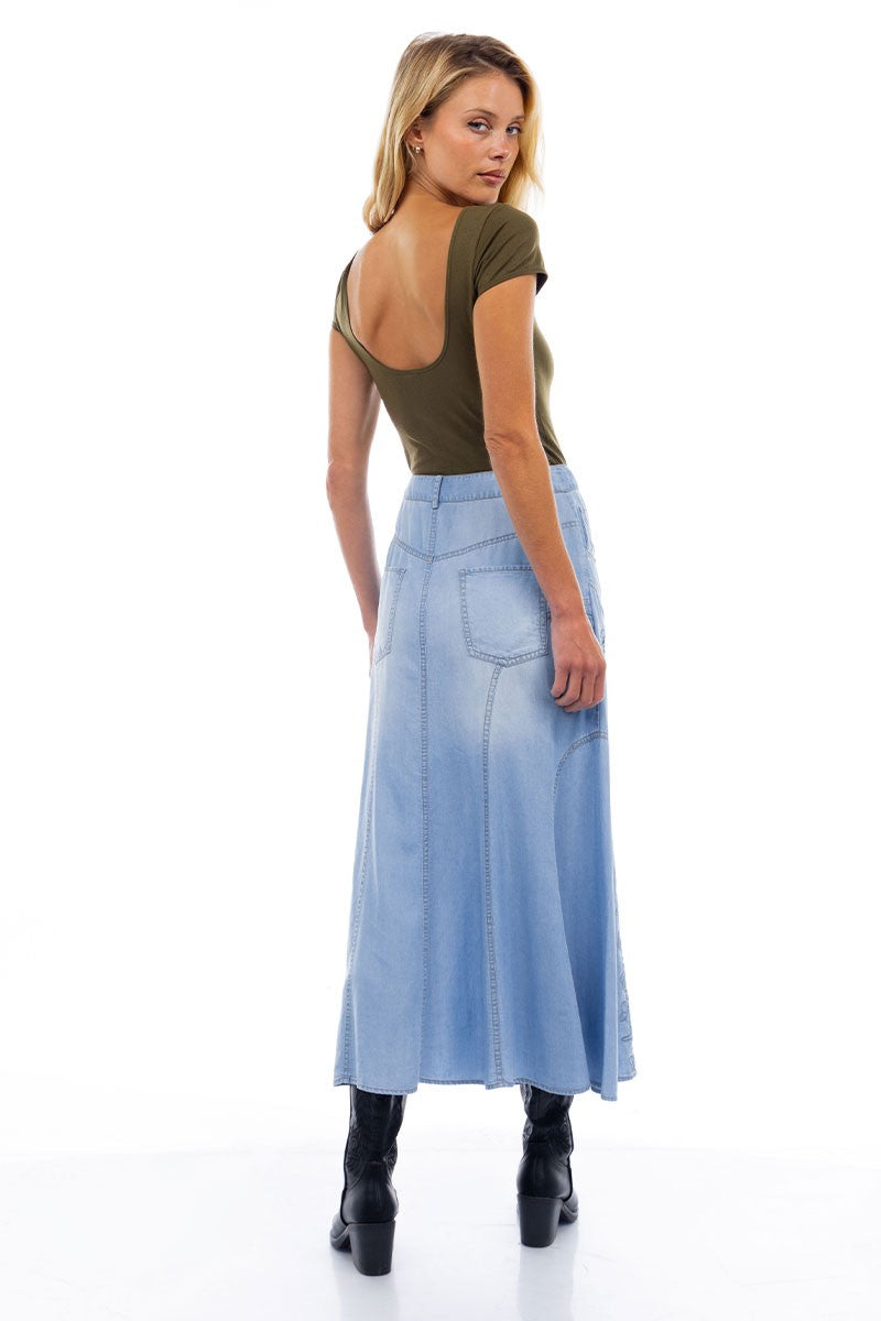 Embroidered Midi Denim Skirt WS4869