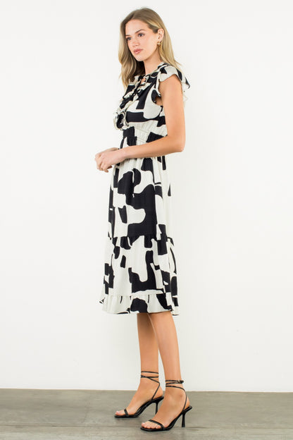 Ruffle V-neck Flutter Sleeve Dress FTM3029