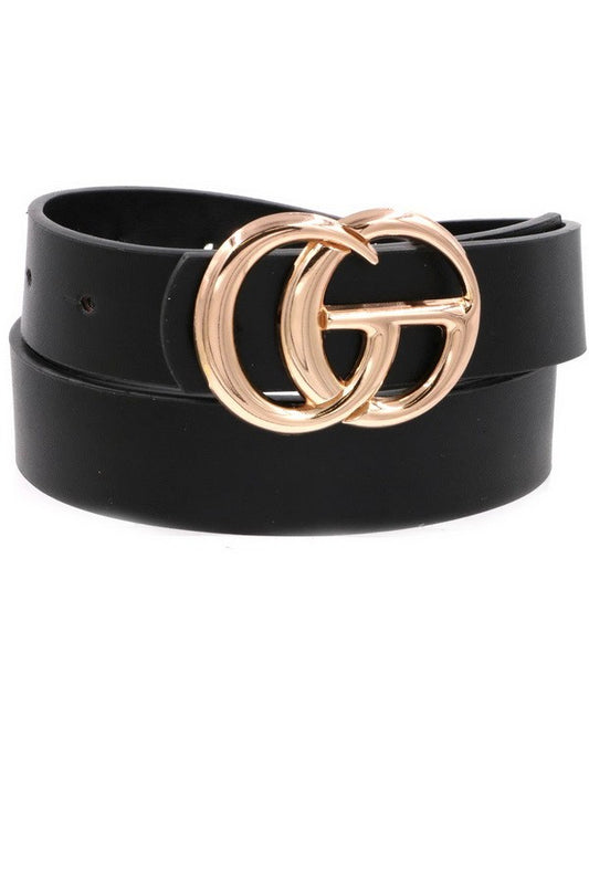 Faux Leather Double Metal Ring Buckle Belt 37671-BT