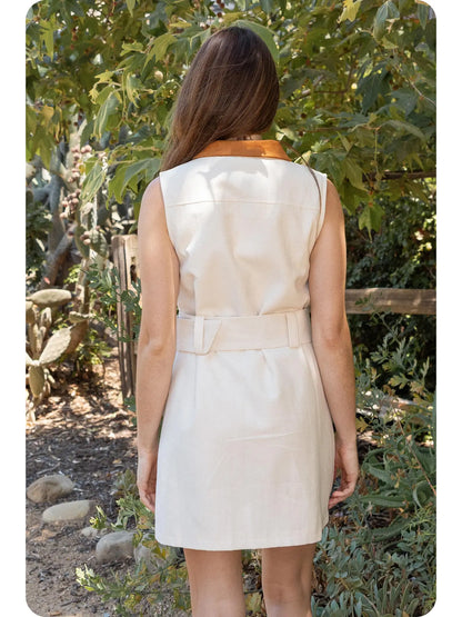 Twill and Suede Mini Dress D-11388-H