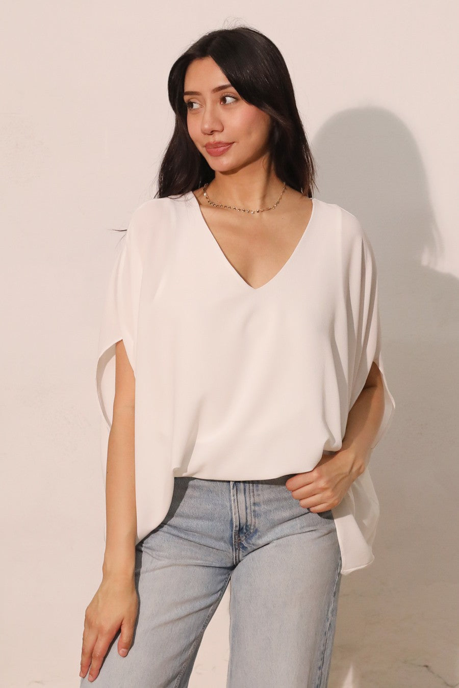 Textured Solid Caftan Top T-6466