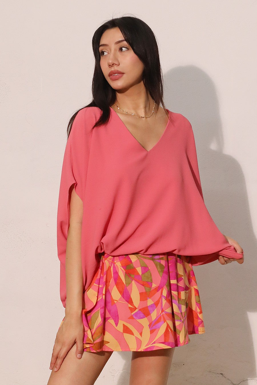 Textured Solid Caftan Top T-6466