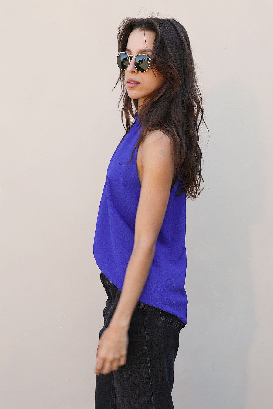 Textured Solid Twisted Neck Top T-6430